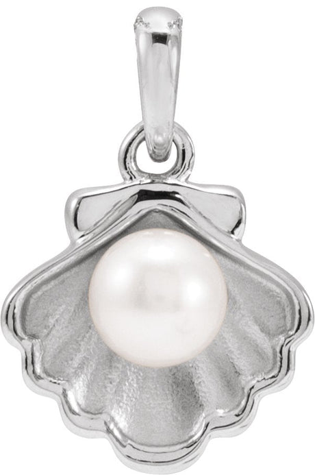 14K Gold Cultured White Freshwater Pearl Pearl Shell Necklace or Pendant - White Gold