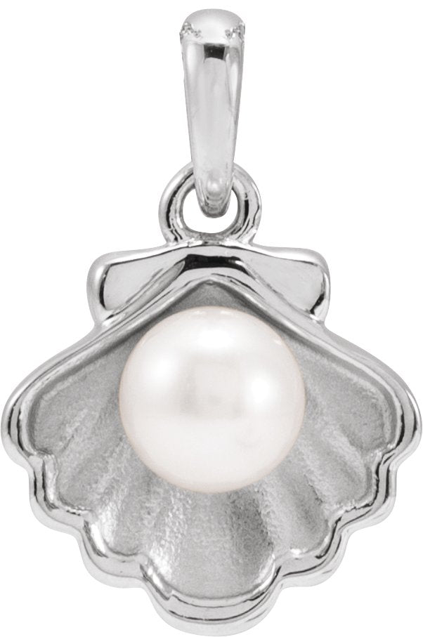 14K Gold Cultured White Freshwater Pearl Pearl Shell Necklace or Pendant - White Gold