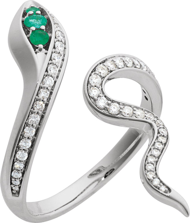 Platinum Round Lab-Grown Emerald & Lab-Grown Diamond Accented Snake Ring