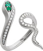 Platinum Round Lab-Grown Emerald & Lab-Grown Diamond Accented Snake Ring