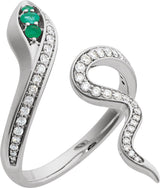 14K Gold Round Natural Emerald & Natural Diamond Accented Snake Ring - White Gold