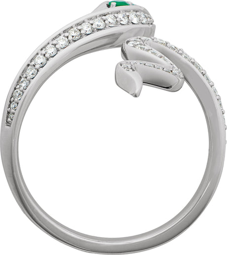 Platinum Round Lab-Grown Emerald & Lab-Grown Diamond Accented Snake Ring - view 2