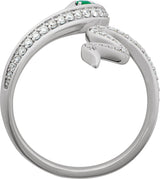 14K Gold Round Natural Emerald & Natural Diamond Accented Snake Ring - White Gold - view 2
