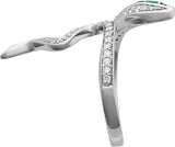 14K Gold Round Natural Emerald & Natural Diamond Accented Snake Ring - White Gold - view 3
