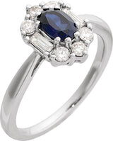14K Gold Oval Lab-Grown Blue Sapphire & Natural Diamond Halo-Style Ring - White Gold