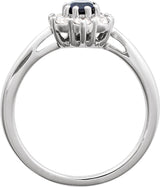 14K Gold Oval Lab-Grown Blue Sapphire & Natural Diamond Halo-Style Ring - White Gold - view 2