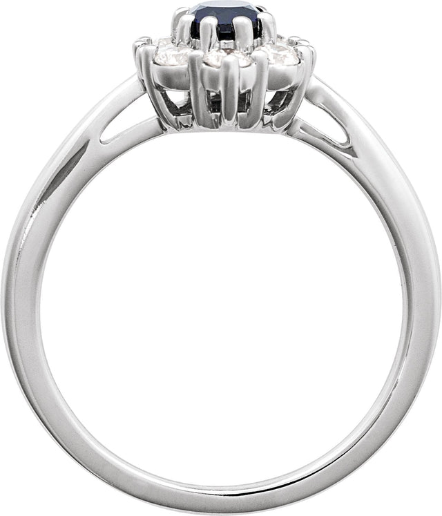 14K Gold Oval Lab-Grown Blue Sapphire & Natural Diamond Halo-Style Ring - White Gold - view 2