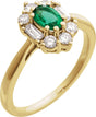 14K Gold Oval Lab-Grown Emerald & Natural Diamond Halo-Style Ring - Yellow Gold
