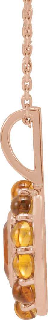14K Gold Oval Natural Mexican Fire Opal & Natural Citrine Cabochon Halo-Style Necklace or Pendant - Rose Gold - view 2