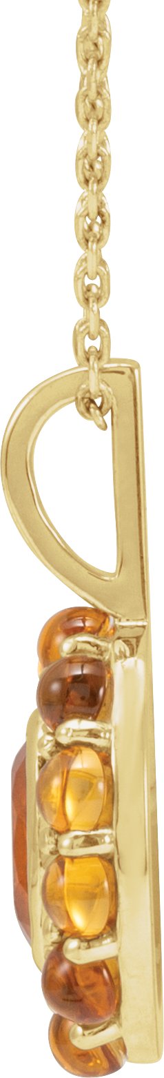 14K Gold Oval Natural Mexican Fire Opal & Natural Citrine Cabochon Halo-Style Necklace or Pendant - Yellow Gold - view 2