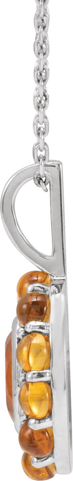 14K Gold Oval Natural Mexican Fire Opal & Natural Citrine Cabochon Halo-Style Necklace or Pendant - White Gold - view 2
