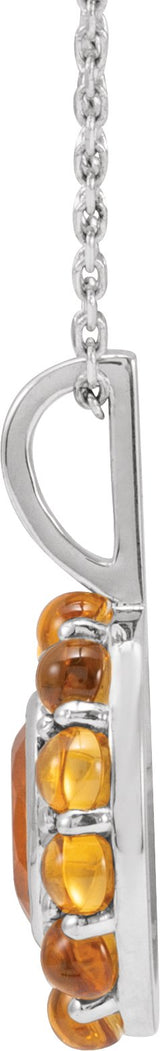 Platinum Oval Natural Mexican Fire Opal & Natural Citrine Cabochon Halo-Style Necklace or Pendant - view 2