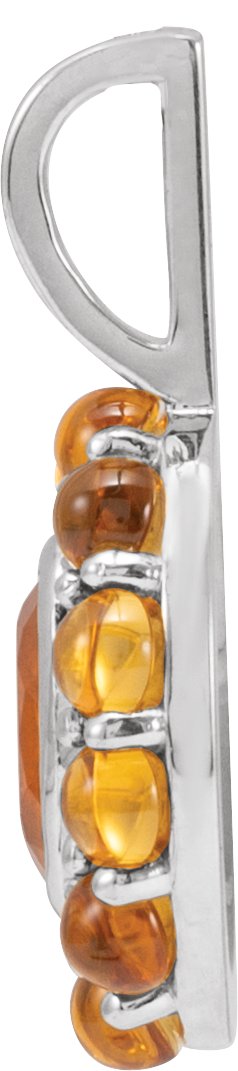 14K Gold Oval Natural Mexican Fire Opal & Natural Citrine Cabochon Halo-Style Necklace or Pendant - White Gold - view 2
