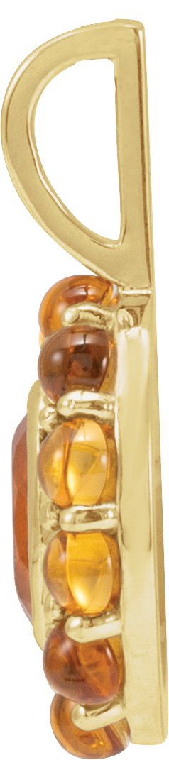 14K Gold Oval Natural Mexican Fire Opal & Natural Citrine Cabochon Halo-Style Necklace or Pendant - Yellow Gold - view 2