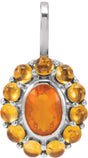 Platinum Oval Natural Mexican Fire Opal & Natural Citrine Cabochon Halo-Style Necklace or Pendant