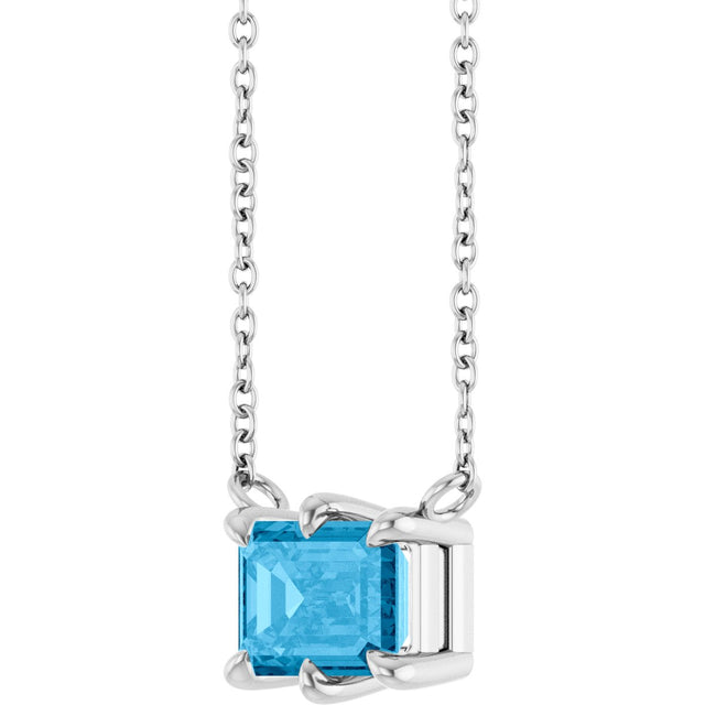 14K Gold Emerald Natural Swiss Blue Topaz Solitaire Necklace - White Gold - view 2