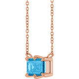 14K Gold Emerald Natural Swiss Blue Topaz Solitaire Necklace - Rose Gold - view 2