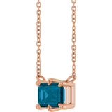 14K Gold Emerald Natural London Blue Topaz Solitaire Necklace - Rose Gold - view 2