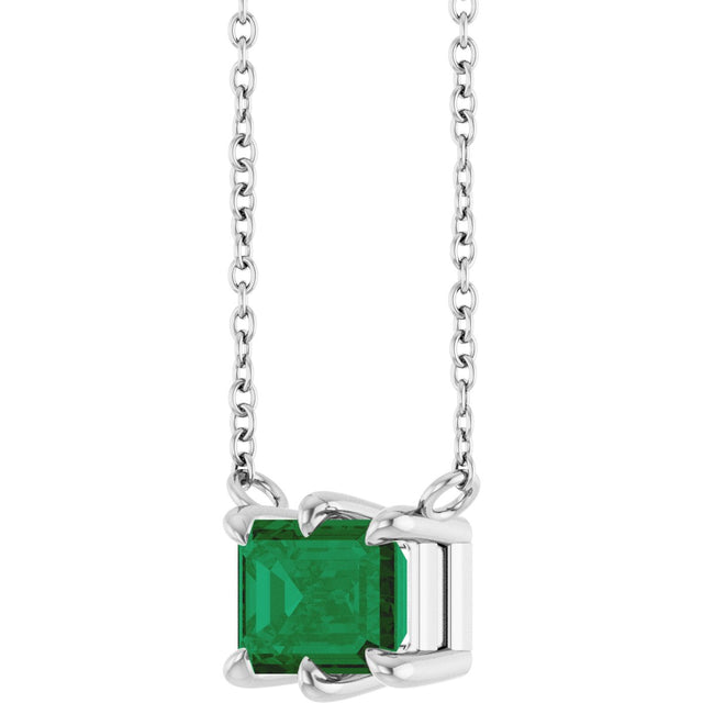 14K Gold Emerald Lab-Grown Emerald Solitaire Necklace – 7x5mm - White Gold - view 2