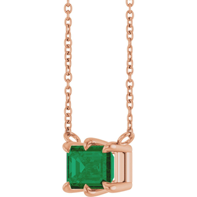 14K Gold Emerald Lab-Grown Emerald Solitaire Necklace – 7x5mm - Rose Gold - view 2