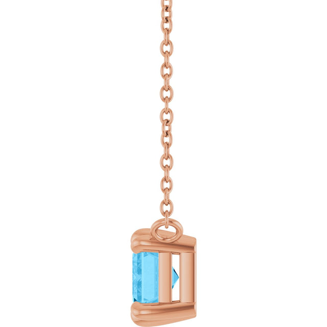 14K Gold Emerald Natural Swiss Blue Topaz Solitaire Necklace - Rose Gold - view 3