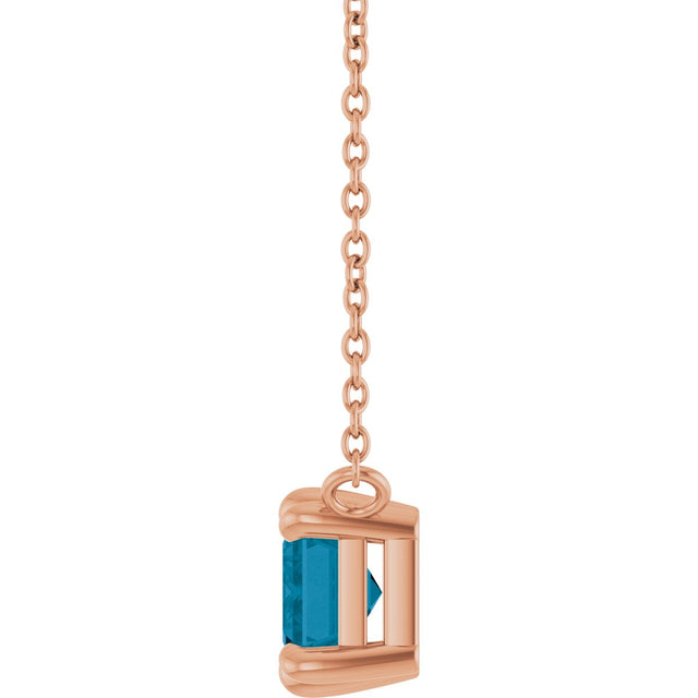 14K Gold Emerald Natural London Blue Topaz Solitaire Necklace - Rose Gold - view 3