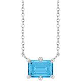 14K Gold Emerald Natural Swiss Blue Topaz Solitaire Necklace - White Gold