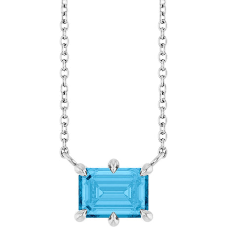 14K Gold Emerald Natural Swiss Blue Topaz Solitaire Necklace - White Gold