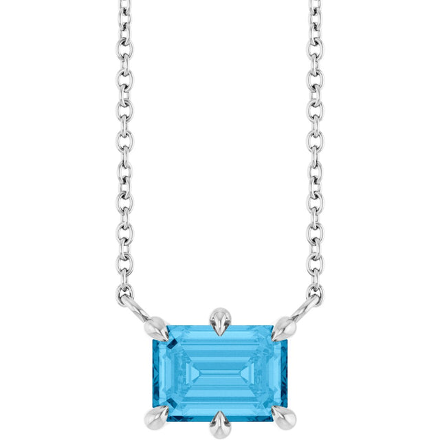 14K Gold Emerald Natural Swiss Blue Topaz Solitaire Necklace - White Gold