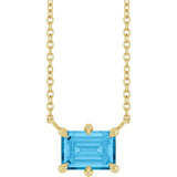 14K Gold Emerald Natural Swiss Blue Topaz Solitaire Necklace - Yellow Gold