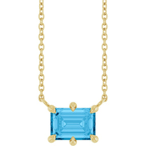 14K Gold Emerald Natural Swiss Blue Topaz Solitaire Necklace - Yellow Gold