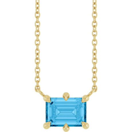14K Gold Emerald Natural Swiss Blue Topaz Solitaire Necklace - Yellow Gold