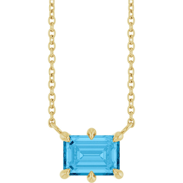 14K Gold Emerald Natural Swiss Blue Topaz Solitaire Necklace - Yellow Gold