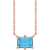 14K Gold Emerald Natural Swiss Blue Topaz Solitaire Necklace - Rose Gold