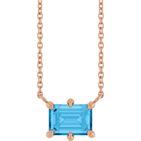14K Gold Emerald Natural Swiss Blue Topaz Solitaire Necklace - Rose Gold