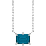 14K Gold Emerald Natural London Blue Topaz Solitaire Necklace - White Gold