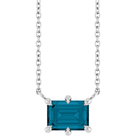 14K Gold Emerald Natural London Blue Topaz Solitaire Necklace - White Gold