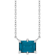 Platinum Emerald Natural London Blue Topaz Solitaire Necklace