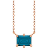 14K Gold Emerald Natural London Blue Topaz Solitaire Necklace - Rose Gold