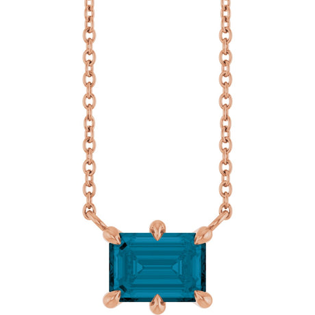 14K Gold Emerald Natural London Blue Topaz Solitaire Necklace - Rose Gold