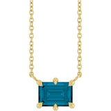 14K Gold Emerald Natural London Blue Topaz Solitaire Necklace - Yellow Gold