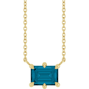 14K Gold Emerald Natural London Blue Topaz Solitaire Necklace - Yellow Gold