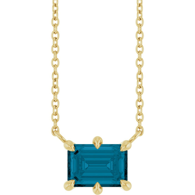 14K Gold Emerald Natural London Blue Topaz Solitaire Necklace - Yellow Gold