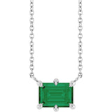 14K Gold Emerald Lab-Grown Emerald Solitaire Necklace – 7x5mm - White Gold