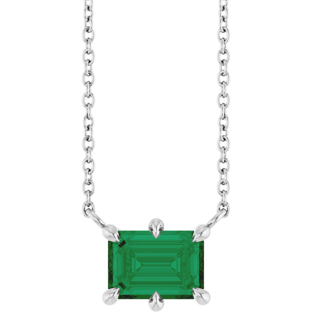 14K Gold Emerald Lab-Grown Emerald Solitaire Necklace – 7x5mm - White Gold