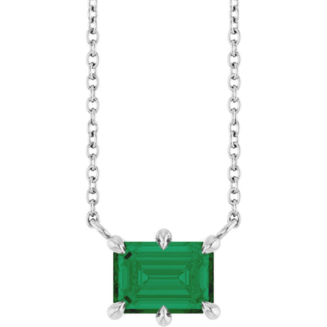 Platinum Emerald Lab-Grown Emerald Solitaire Necklace