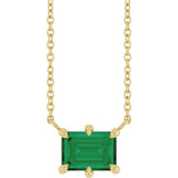 14K Gold Emerald Lab-Grown Emerald Solitaire Necklace – 7x5mm - Yellow Gold