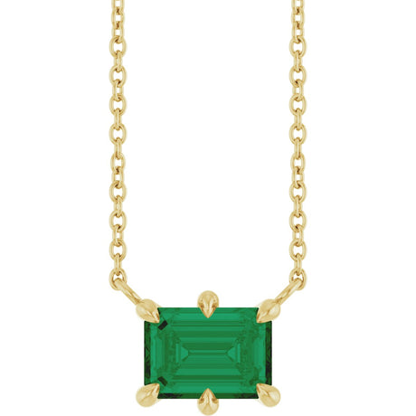 14K Gold Emerald Lab-Grown Emerald Solitaire Necklace – 7x5mm - Yellow Gold