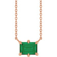 14K Gold Emerald Lab-Grown Emerald Solitaire Necklace – 7x5mm - Rose Gold