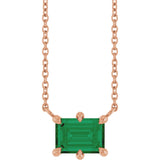14K Gold Emerald Lab-Grown Emerald Solitaire Necklace – 7x5mm - Rose Gold